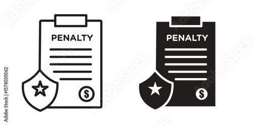 Penalty icon symbol set in black. line and flat icons