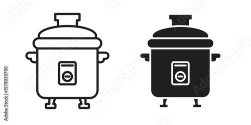 pressure cooker icon symbol set in black. line and flat icons