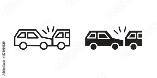 Rear end collision icon symbol set in black. line and flat icons
