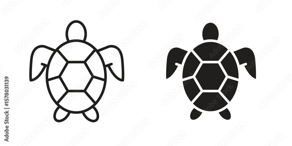 Obraz premium Sea turtle icon symbol set in black. line and flat icons