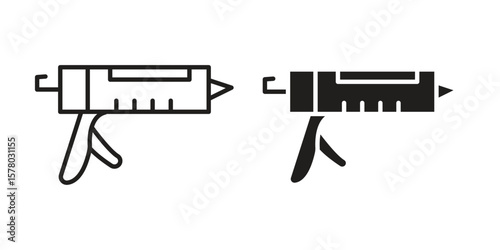 Sealants gun icon symbol set in black. line and flat icons