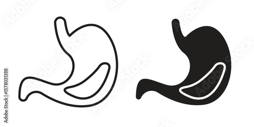 Stomach with Liquids icon symbol set in black. line and flat icons