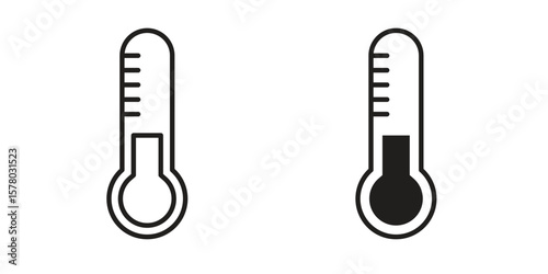 Thermometer icon symbol set in black. line and flat icons