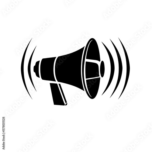 Illustration of a megaphone with sound waves emanating from it in a graphic representation style