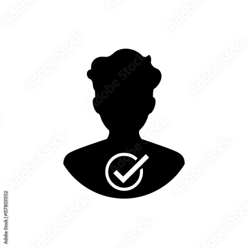 Silhouette of a person with a check mark inside a circle at the chest area of the silhouette figure