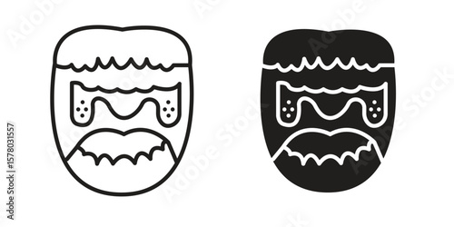 Tonsillitis icon symbol set in black. line and flat icons