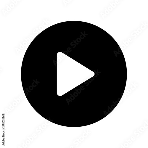 Play button icon with a triangular shape inside a circle for media player interface design use case