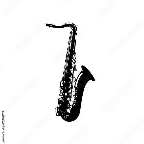 Silhouette of a saxophone with intricate key details and elegant curved form in a musical art piece