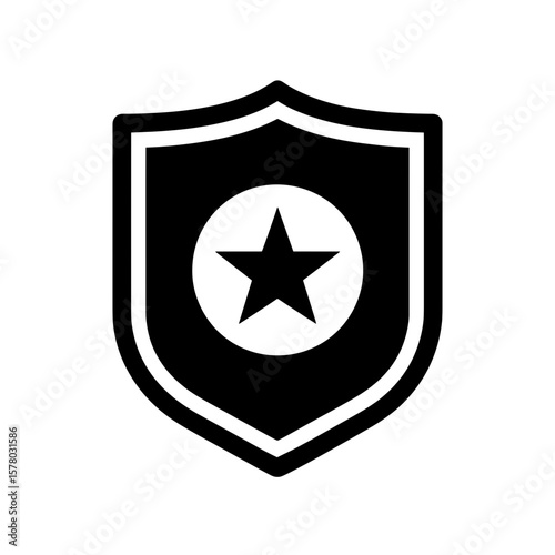 Shield emblem featuring a star inside a circle shape in the upper center area of the design element