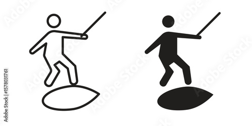 Wakeboarding icon symbol set in black. line and flat icons