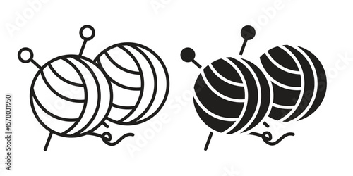 Wool ball icon symbol set in black. line and flat icons