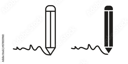 Write icon symbol set in black. line and flat icons