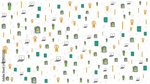 Colorful Outline Preschool and School Kids Icons Seamless Pattern for Education Background