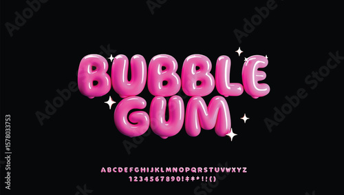 Bubble Gum Balloon Font Playful 3D Pink Alphabet with Sparkles
