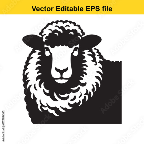 Two-Tone Minimalist Art of a Suffolk Sheep – Black Face and Woolly Body with Simplified Fluff Texture