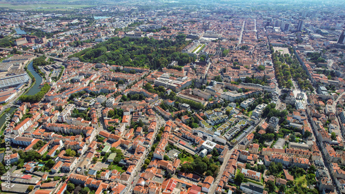 Fototapeta Naklejka Na Ścianę i Meble -  Aerial panorama of the old town around the city Nancy in France on a sunny morning in late summer