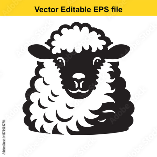 Two-Tone Minimalist Art of a Suffolk Sheep – Black Face and Woolly Body with Simplified Fluff Texture