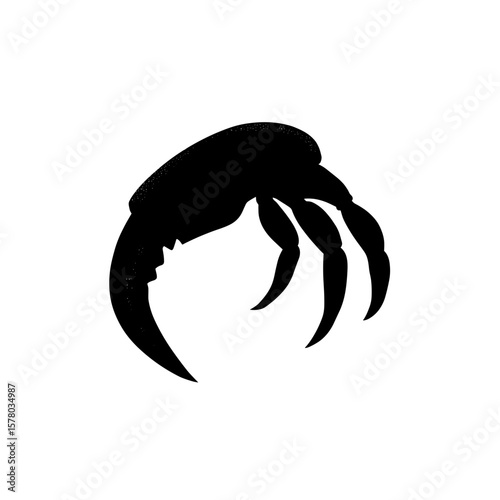 Silhouette of a crab claw with multiple digits and a large pincer in a graphic depiction