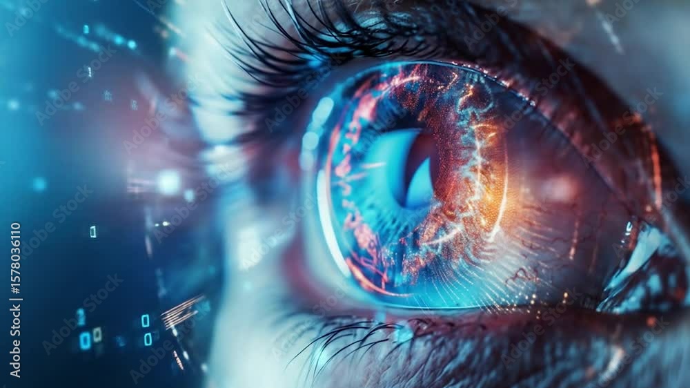 AI scanning and analyzing human eye for disease detection, retinal scan ...