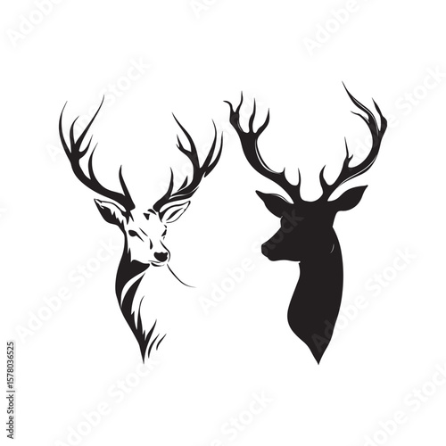 Deer Lifestyle Black Set Icon Wild Deer Graphic Silhouette Art