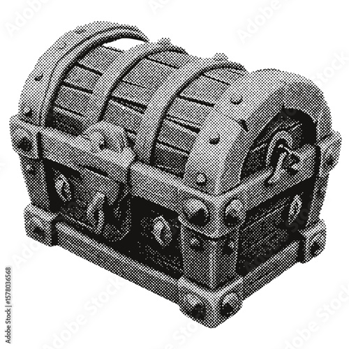 Pirate treasure chest halftone grunge vector design element