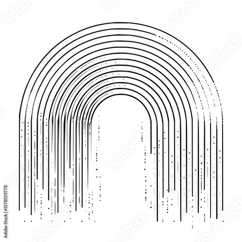 Abstract illustration of a rainbow made of parallel lines with dotted fading effect design element
