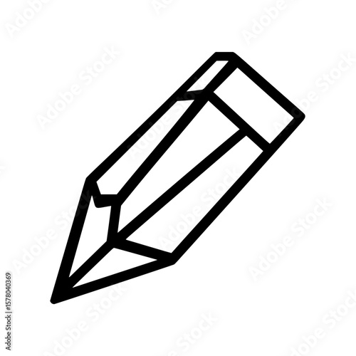 Illustration of a simple black outline of a pencil with an eraser on a white isolated background