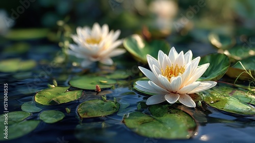 Wallpaper Mural Serene Water Lilies Floating on a Calm Pond at Sunrise Torontodigital.ca