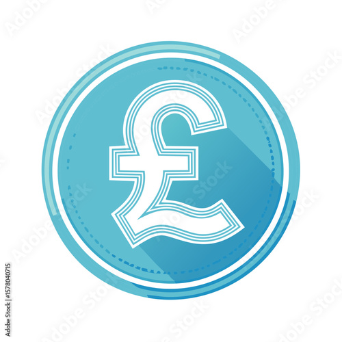 Bright Blue Coin with Embossed Pound Sterling Currency Symbol for Finance Applications