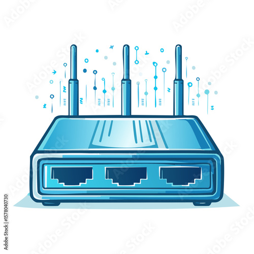 Stylized Wireless Router Illustration with Data Stream Connectivity Network Concept