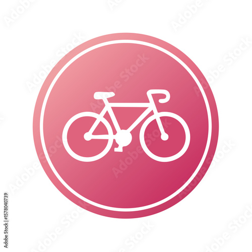 White Bicycle Icon on a Pink Gradient Circle Symbol Sign Travel Fitness