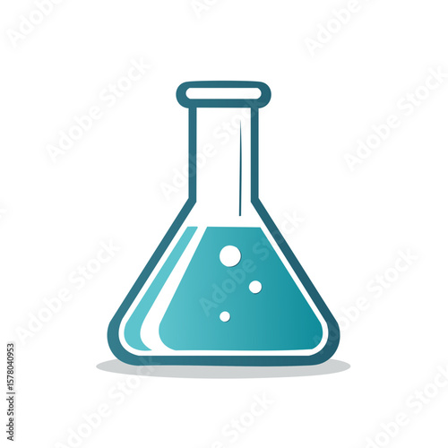 Science flask filled with liquid, chemical research, laboratory glassware with chemical solution, experiment bubbles