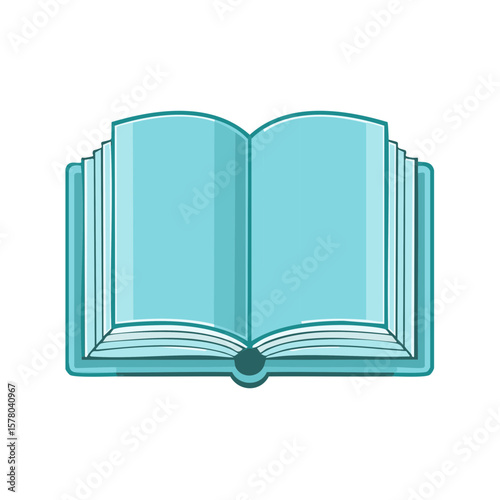 Open teal blue book illustration vector clip art for learning and knowledge design