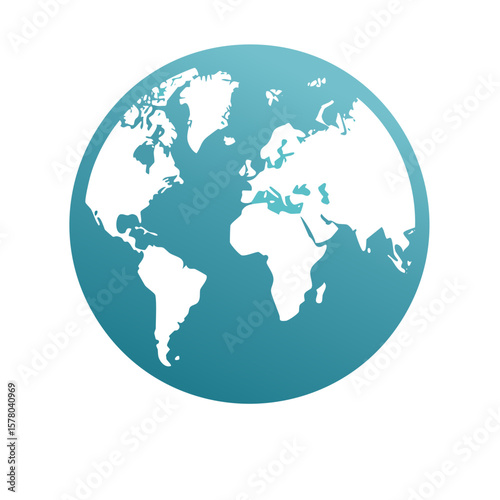 Abstract World Globe Showing Continents in White Against Teal Blue Background Depicting Worldwide Connections