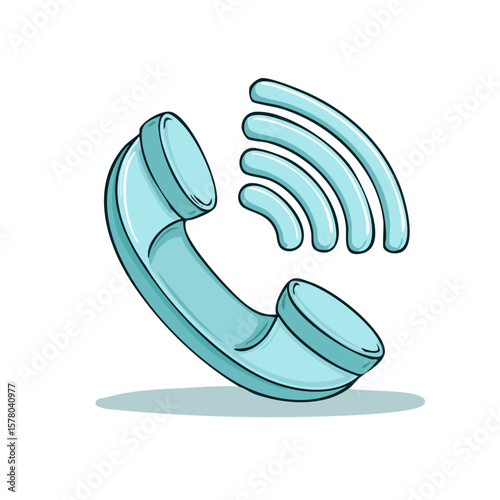 Vibrant Hand Drawn Telephone Receiver Icon with Signal Waves for Communication Concepts