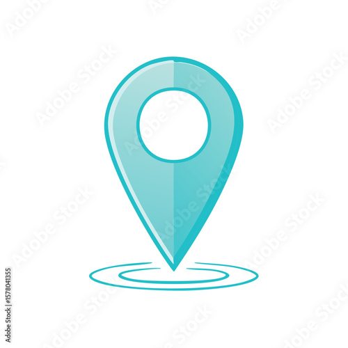 Teal pointer with concentric circles below marks a location.