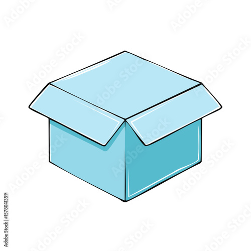 Light Blue Open Cardboard Box Illustration for Packaging, Delivery and Storage Needs