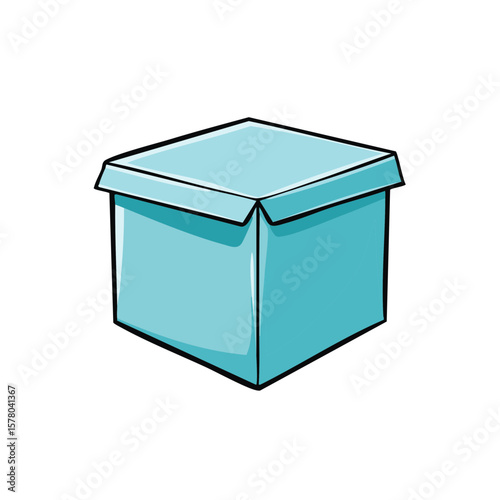Light Blue Cardboard Box Open Packaging Container Hand Drawn Illustration