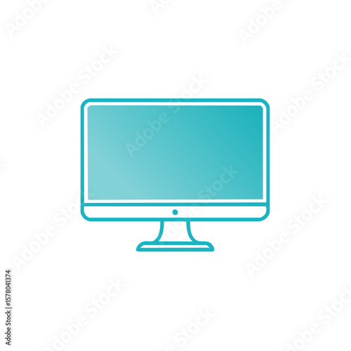 Stylish Blue Outline Icon of a Modern Desktop Computer Monitor with Screen Gradient