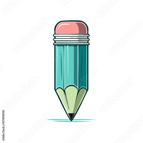 Stylized teal pencil with pink eraser sitting upright, perfect for creative concepts and back to school imagery