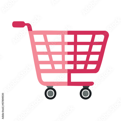 Vibrant Pink Shopping Cart Icon, Retail Symbol, Online Purchase Design, Simple Graphic, Modern E-commerce Illustration