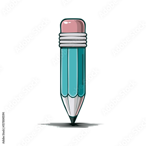 Cartoon Blue Pencil Illustration with Eraser for Design, Art, or School Supply Projects