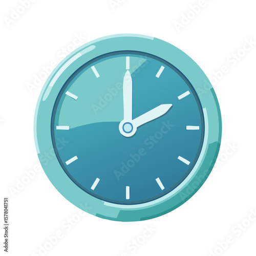 Aquatic Blue Wall Clock Illustration Depicting Time Management, Deadline and Schedule, Circular Design, Decoration, Flat Design