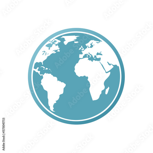 Global World in Blue Circled Design Showing Continents, Countries, Oceans, and Islands
