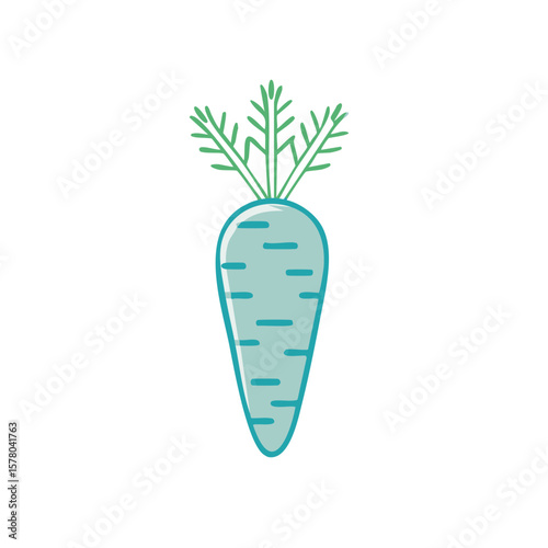 Stylized Carrot Illustration Featuring Green Foliage and Linear Details, Ideal for Farm-to-Table Imagery