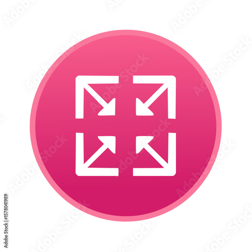 Extend Arrows on Pink Circle Button Icon, Expand and Open Up Symbol, Maximize Sign and UI Web Element