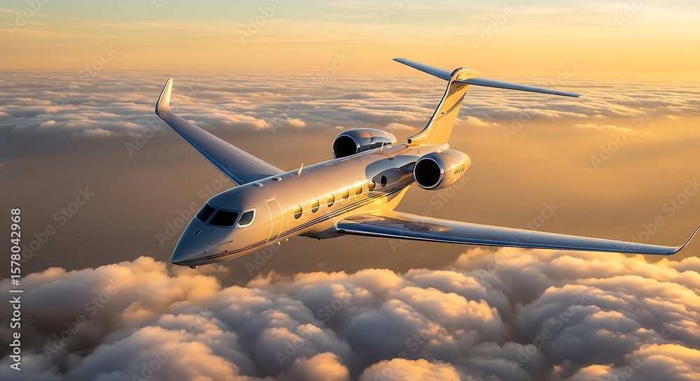 Obraz premium Sleek plane soars over clouds at sunset