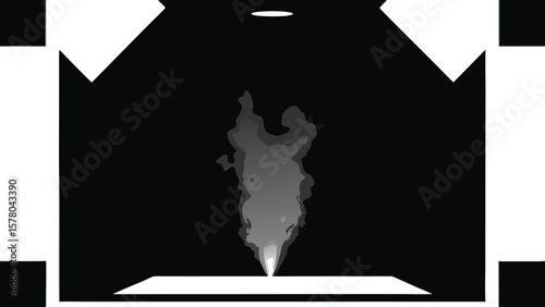 Abstract artistic representation of a smokestack and industrial emissions in a dark environment