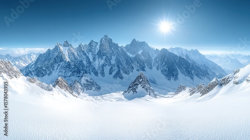 Snowy alpine peaks under a brilliant sun