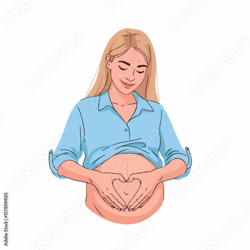 Pregnant Woman Making Heart Shape on Her Belly with Hands, Symbol of Love and Motherhood